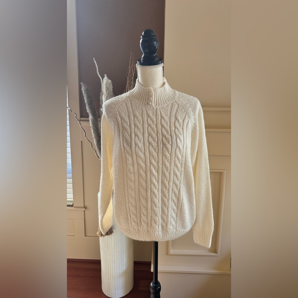 Karen Scott Cream Cable Knit Turtleneck Sweater